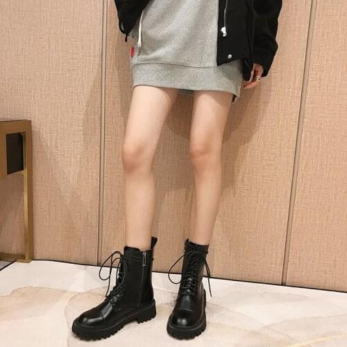 Black punk ankle Martin womens boots 2021 fall and winter England thick bottom mid-calf boots biker boots short boots female