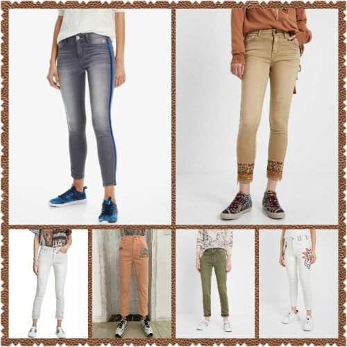 Spanish Desigual foreign trade Embroidered fashion ladies slim stretch jeans 9 minutes trousers retro small leg trousers