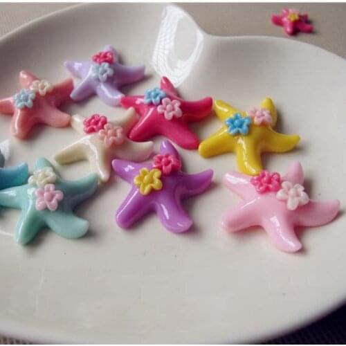 200pcs mix color little Kawaii Stars starfish with Flowers Flatback Resin Cabochon 21mm