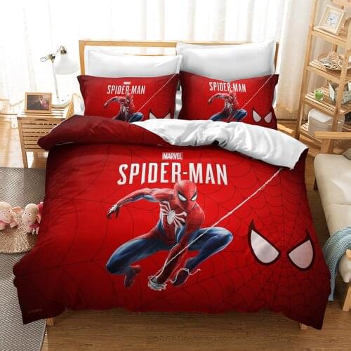 Marvel SpiderMan Bedding Set Cartoon Spider Man Character Kids Home Luxury Linen 3D Queen Bed Sets Pillow Case