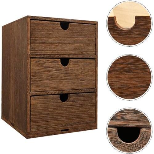 Brown Wooden Multi-layer Storage Case Desktop Drawer Style Sundry Sorting Box