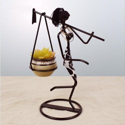 Creative wrought iron flower stand succulent flower stand hoe girl decoration home metal craft decoration candle holder