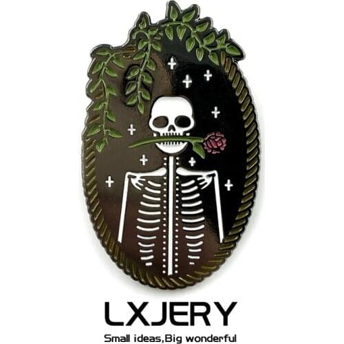 LXJERY Rose Human Skeleton Pin Badge On Backpack Funny Brooch Pins For Clothes Broche For Women Girls Gift