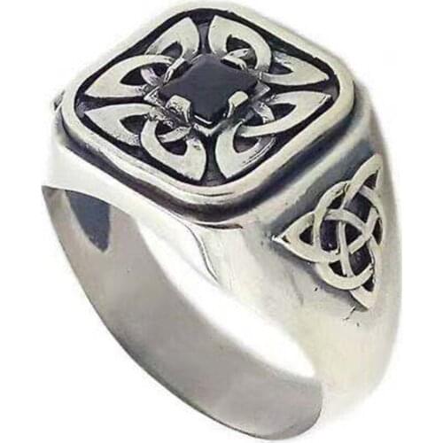 Punkboy Fashion Religion Odin Rune Knot Finger Ring for Mens Viking Nordic Celtic Spiral Knotwork Religion Symbols Jewelry