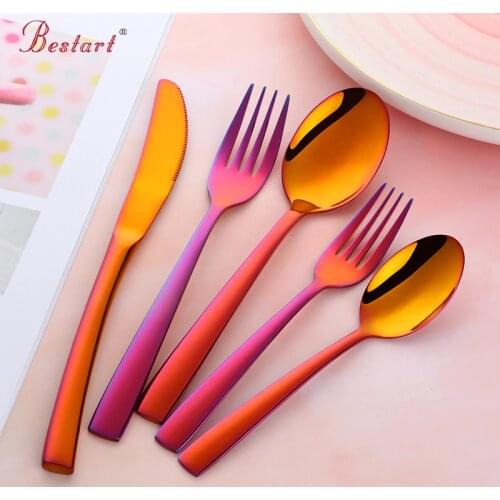 Brand Colored Red Flatware Set Tableware 18/10 Stainless Steel Steak Knife Fork Spoon Dinner Western Food Rainbow Cutlery Set5pc