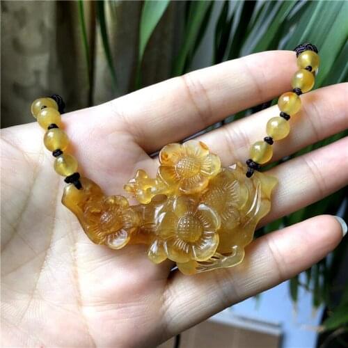 Natural xiuyu jade A HandCarved yellow jade flower jadeite jade green jade pendant jade jewelry jade necklaces jewelry