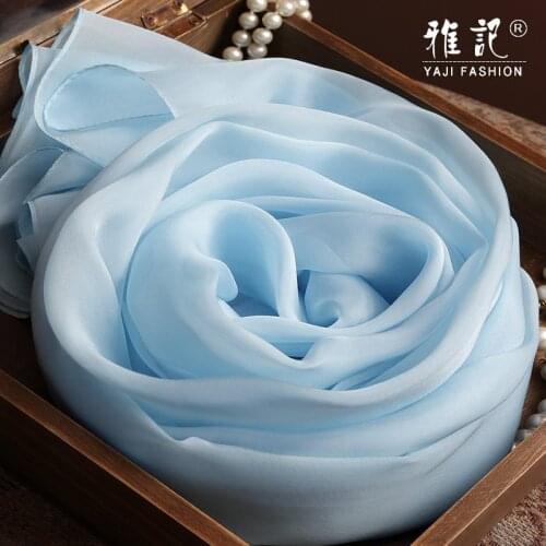 Sky blue 100% Real Silk Scarf Women Natural Silk chiffon Scarf Hangzhou long silk scarf solid color silk silk scarf