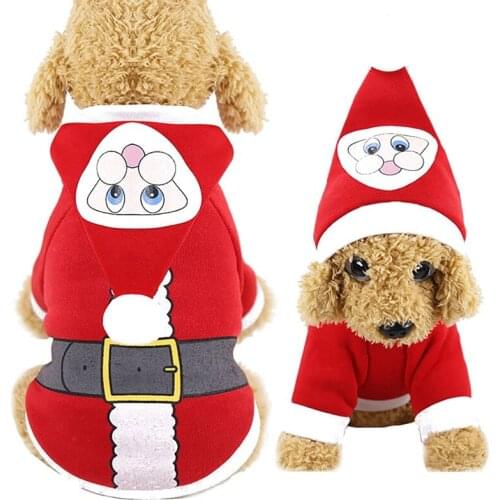 Pet Dog Clothing Coral Cotton Hoodie Christmas Santa Cosplay Costume Warm Hooded Tops Festival Decoration