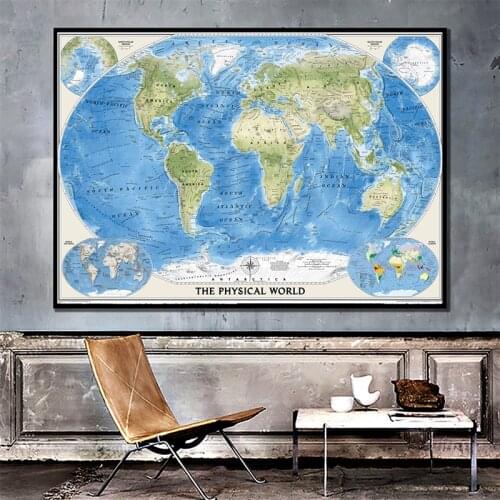 2 sizes The Physical World Map Posters and Prints Living Room Modern Wall Art Pictures canvas Painting for Office Home Decor