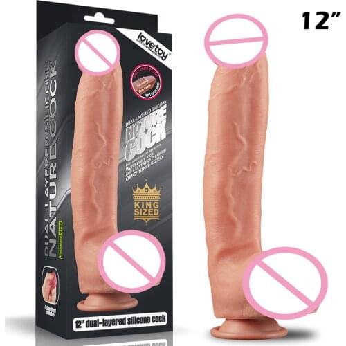 Lovetoy Dual Layer Silicone Dildos 10-12" Hug Realistic Penis Female Masturbation Lifelike Dildo with Suction Cup Sex Plug Toy