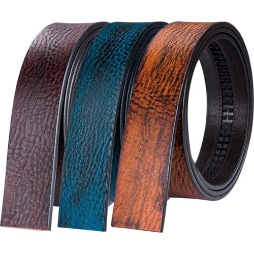 3 Pack Real Leather Belt Blue Brown Waist Strap Without Buckle Holeless Belt Fashion Men Belts Set for Wedding Party Barry.Wang