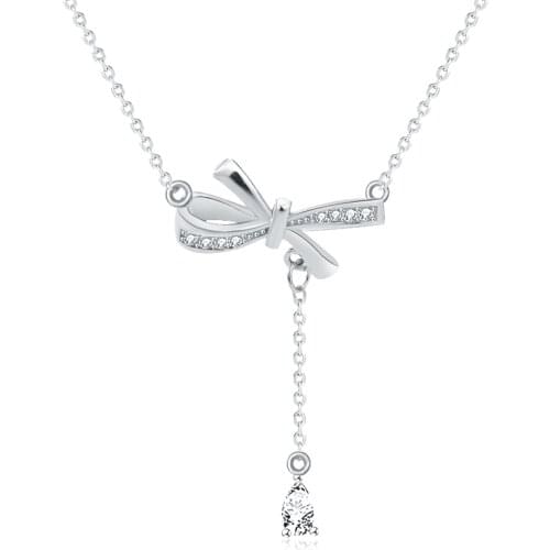 S925 Sterling Silver Bowknot Tassel Necklace Sexy Clavicle Chain Neck Chain