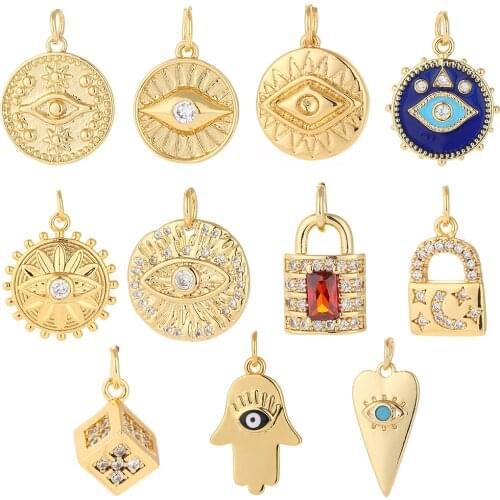 Eye Charms for Jewelry Making Supplies Gold Lock Charm Pendant Diy Design Charms for Earrings Necklace Bracelet Copper CZ
