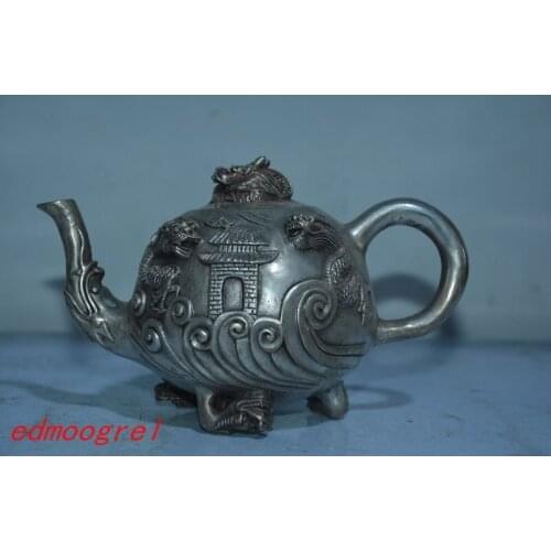 Old Chinese Tibet silver dragon teapot, Hand-carved crafts,Auspicious evil-proof ornaments,,collection& adornment