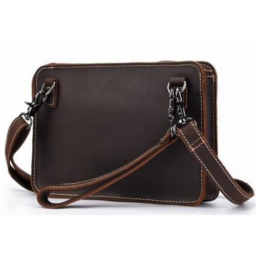 Crazy Horse Cowhide Clutch Bag New Men Vintage Messenger Shoulder Cross Body Travel Portable Wrist Hand Bag Leather Bag
