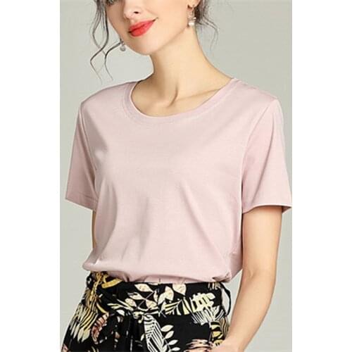 High Quality 80 Thread Mercerized Cotton Short Sleeve T-shirt Summer Women Basic Solid Tee Shirt Female Tops 100% Cotton