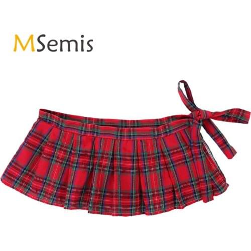 Womens Sexy Naughty Miniskirt Schoolgirl Mini Skirts Plaid Babydolls Lingerie Outifts Ruffle Lace-up Plaid Pleated Miniskirt