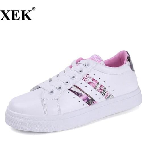 XEK New 2018 Fashion Shoes Women Sneakers Low top Soft Comfortable Flats Womens Casual Shoes female Brand White Footwear JH175