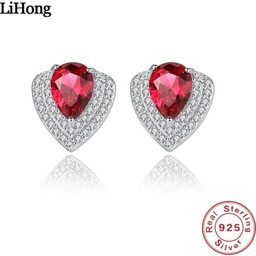 Authentic 925 Sterling Silver Jewelry Earring Red Blue Green Gemstone Stud Earrings For Women Wedding Party Gift
