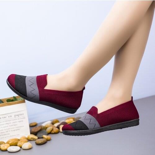 Womens Stretch knitted breathable work shoes brief slip-on fashion ladies flats light driving loafers Footwear Zapatos De Mujer