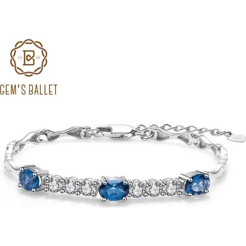 GEMS BALLET Natural London Blue Topaz Bracelet 925 Sterling Silver Gemstone Bracelets&bangles For Women Fine Jewelry