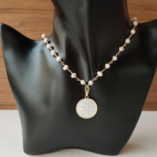 1PC Promotion! Natural San Benito & Grace Mother Pearl Necklace for women Guadalupe & Cross Mother Pearl Beads Necklace