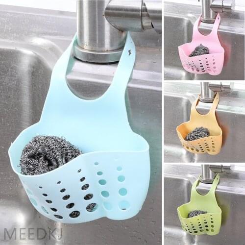 1pcs kitchen rack faucet sponge drain rack hanging adjustable snap button hanging bag sink storage hanging basket