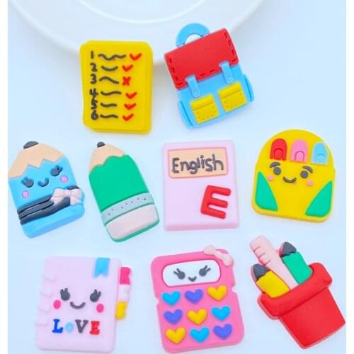 10/20pcs Cute Stationery Series PVC flexible glue Flat back DIY Scrapbook Embellishment Phone Craft Decoration Stationery L18