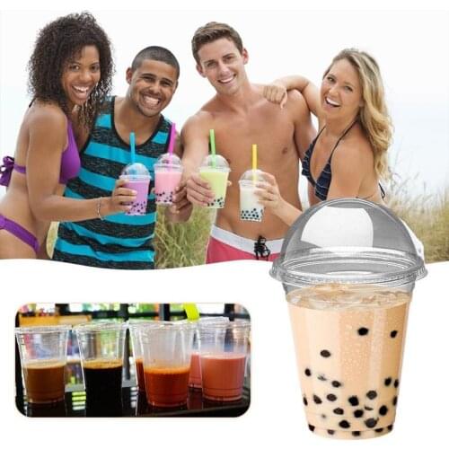 100Pcs 450ml Disposable Milkshake Smoothie Cups Plastic Dessert Bowl Container With Lid For Bar Cafe Home Summer Party Tea Cups