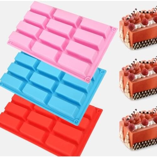 12 Holes Rectangle Shapes Cake Fondant Chocolate Soap Silicone Mold Mould Biscuit Cookie Baking Kitchen Bakeware Accessories