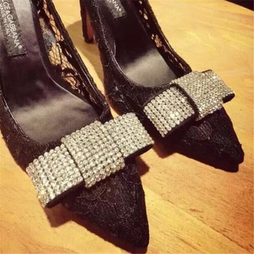 2 Pcs Handmade Bow Rhinestone Shoes Flower Shoe Straps Band Women Lady Girls DIY Shoes Decoration Charms Accessories