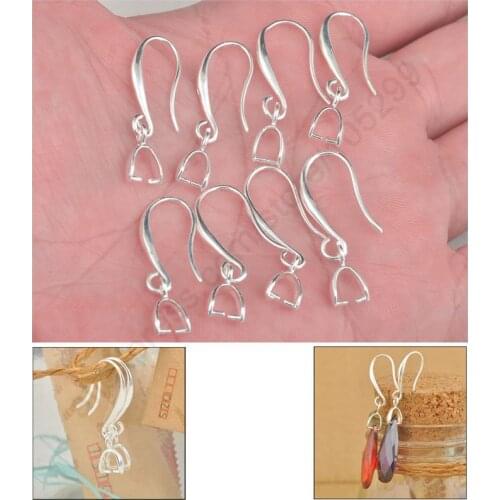 50PCS(25Pairs) Wholesale Silver Earrings Jewellery Findings Pinch Bail Earwire Hooks For Crystal Cubic Zirconia Stone