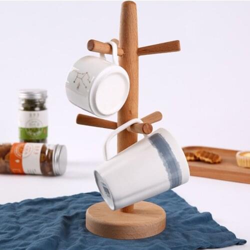 6 Hooks Wood Cup Holder Kitchen Storage Drain Rack Wine Glass Holder Coffee Mug Storage Rack Drainer Shelf Organizer