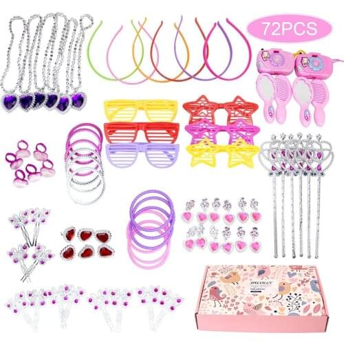 72Pcs/Set Princess Pretend Jewelry Necklace Fairy Wand Girl Dress up Play Toy
