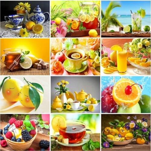 AZQSD Diamond Embroidery Lemon Diamond Painting Full Square Drill Fruit Diamond Mosaic Cross Stitch Decoration