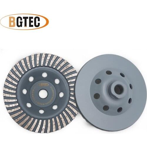 BGTEC 2pcs 5 inch Diamond Turbo Row Grinding Cup Wheel 125mm flange Grinding disc for marble, concrete, construction material