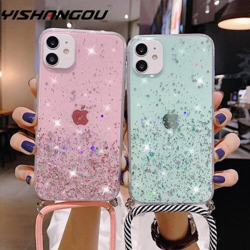 Sparkle Glitter Strap Cord Chain Necklace Lanyard Phone Case Carry Cover Hang For iPhone 11 12 Pro XS Max XR X 6 6s 7 8Plus 8