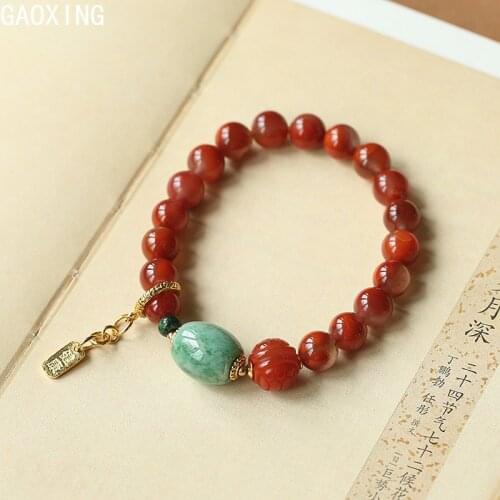 Natural Flame Red Agate Single Circle Couple Bracelet Jade High-end Exquisite Ping An Health Brand Bracelet Jewelry