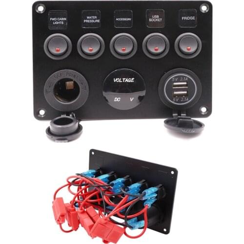 Digital Voltmeter Dual USB Port Waterproof Car Marine LED Rocker Switch Panel 12V Outlet Combination Overload Circuit Protection