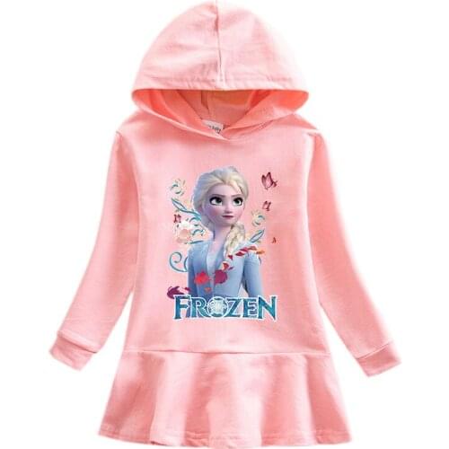 Disney Frozen Spring Autumn Girls Dress Elsa Hooded Dress Childrens Long Sleeve Princess Elsa Dress