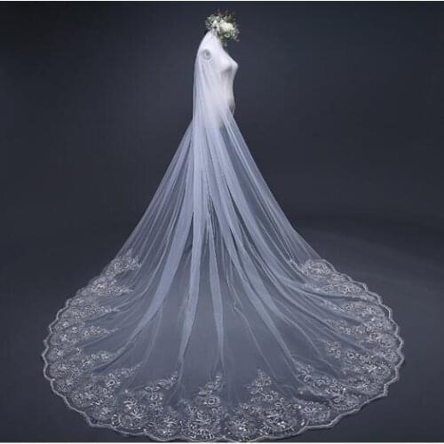 3 Meter White Ivory Cathedral Wedding Veils Long Lace Edge Sequins Bridal Veil With Comb Wedding Accessories
