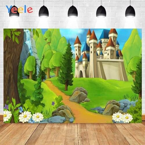 Yeele Cartoon Green Forest Castle Birthday Party Photography Background Baby shower Backdrop Photocall Backdrop Photo Studio