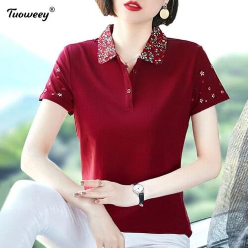 Plus size cotton T-shirt womens Polo middle-aged mothers loose 2021 summer versatile embroidery Casual Short Sleeve women