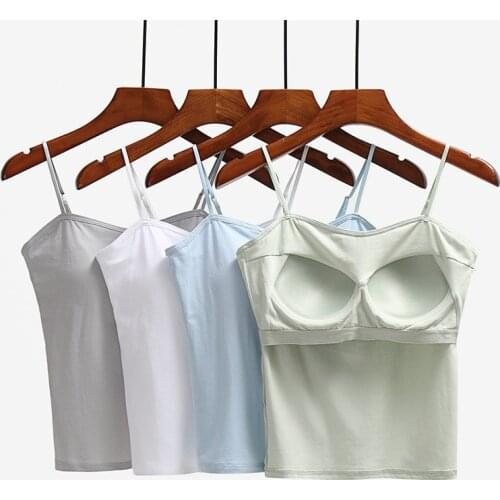 Cotton sling with chest pad, summer adjustable thin shoulder straps, curved collar, underwear, bra, cup, can be worn outside, bo