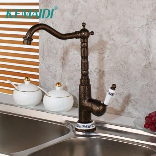KEMAIDI New Kitchen Faucet Sink Mixer Deck Mounted Roman Bronze Brass 360 Swivel Antique Brass Basin Mixer