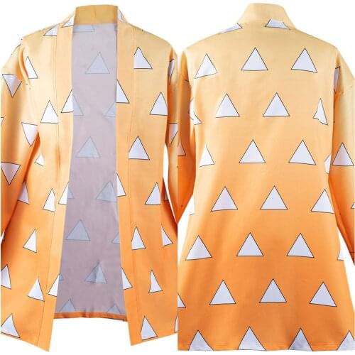 Demon Slayer Agatsuma Zenitsu Cosplay Costumes Halloween Carnival Suit with Earrings Belt