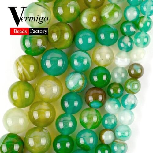 Natural Green Agates Stone Round for Jewelry Making 6mm-10mm Spacer Beads Diy Bracelet Necklace Accessories Wholesale 15"