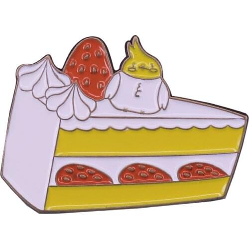 Piece of Strawberry Cake Brooch Cute Cockatiel Dessert Time Pin