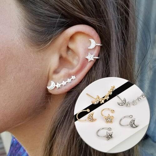 LNRRABC 3 pc/SET handmade star moon Cuff Earrings Simple ear clip fashion Gift Jewelry earring for women accessories