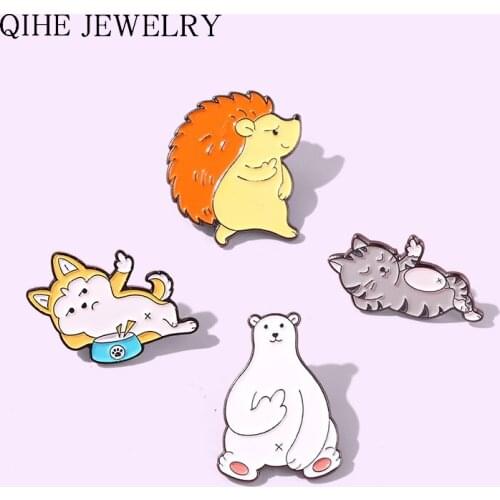 Cute Animal Metal Enamel Pins Polar Bear Hedgehog Kitten Puppy Brooches Clothes Cartoon Pins Badge Jewery Gift For Animal Lovers